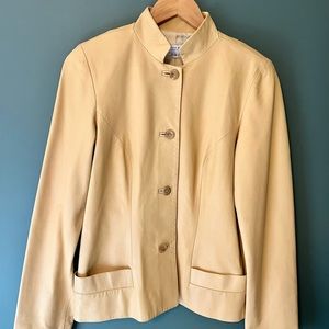 Vintage Carolina Herrera leather coat/blazer. Size 8. Buttery beige color